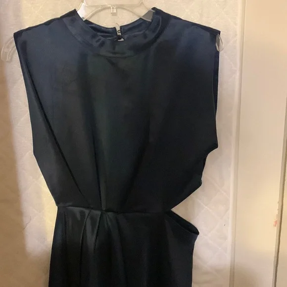Zara | Dresses | Zara Cut Out At Waist Satin Dress With Open Back Navy Blue  With Missing Button | Poshmark